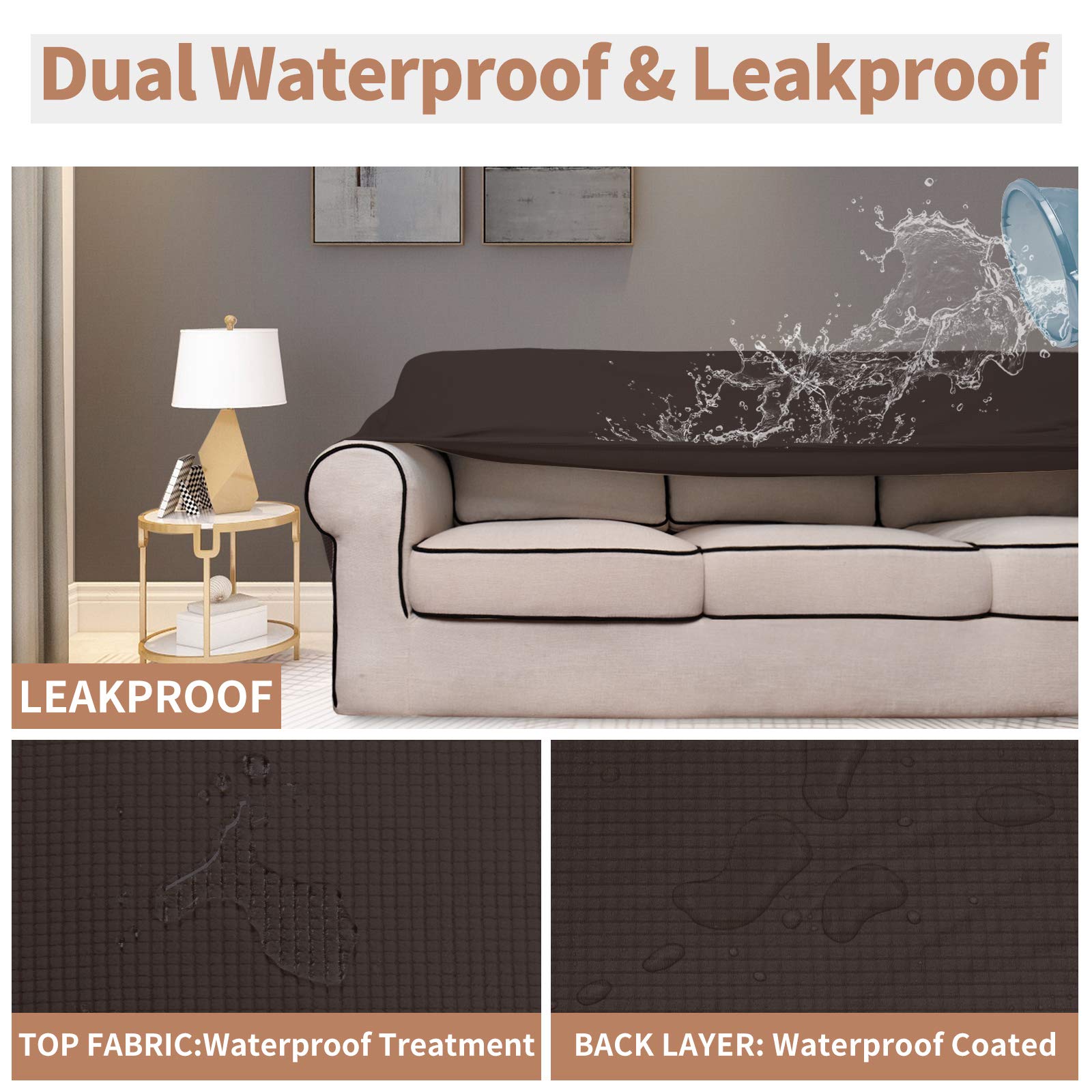 Easy-Going 100% Waterproof Couch Cover, Dual Waterproof Sofa Cover, Stretch Jacquard Sofa Slipcover, Leakproof Furniture Protector For Kids, Pets, Dog And Cat(Oversized Sofa, Chocolate)