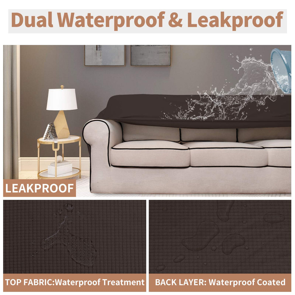 Easy-Going 100% Waterproof Couch Cover, Dual Waterproof Sofa Cover, Stretch Jacquard Sofa Slipcover, Leakproof Furniture Protector For Kids, Pets, Dog And Cat(Oversized Sofa, Chocolate)