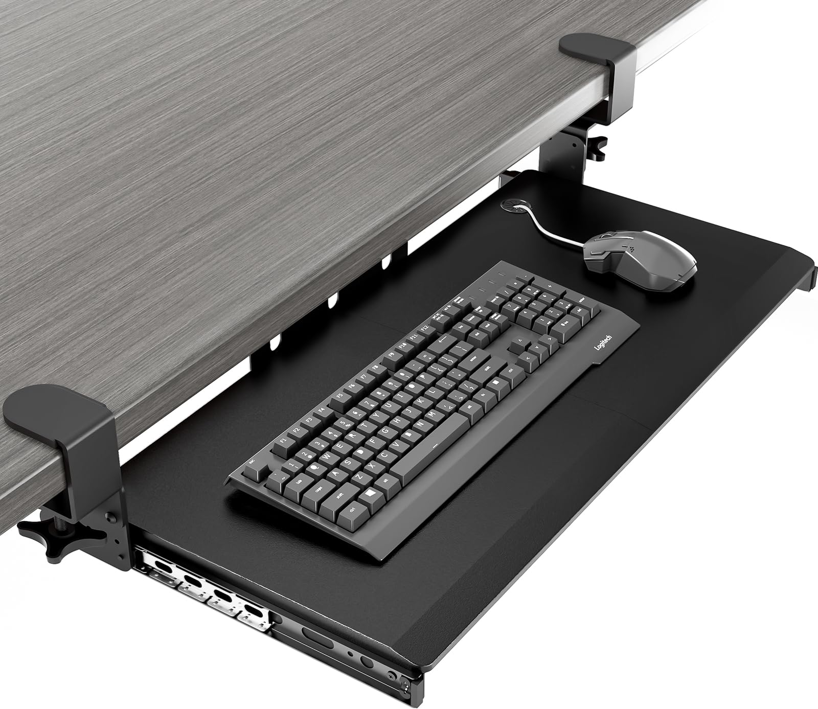 Keyboard Tray Under Desk Pull Out with Extra Sturdy C Clamp Mount System, 27.3 (32.5 inch Including Clamps) x 11 Inch Slide-Out 