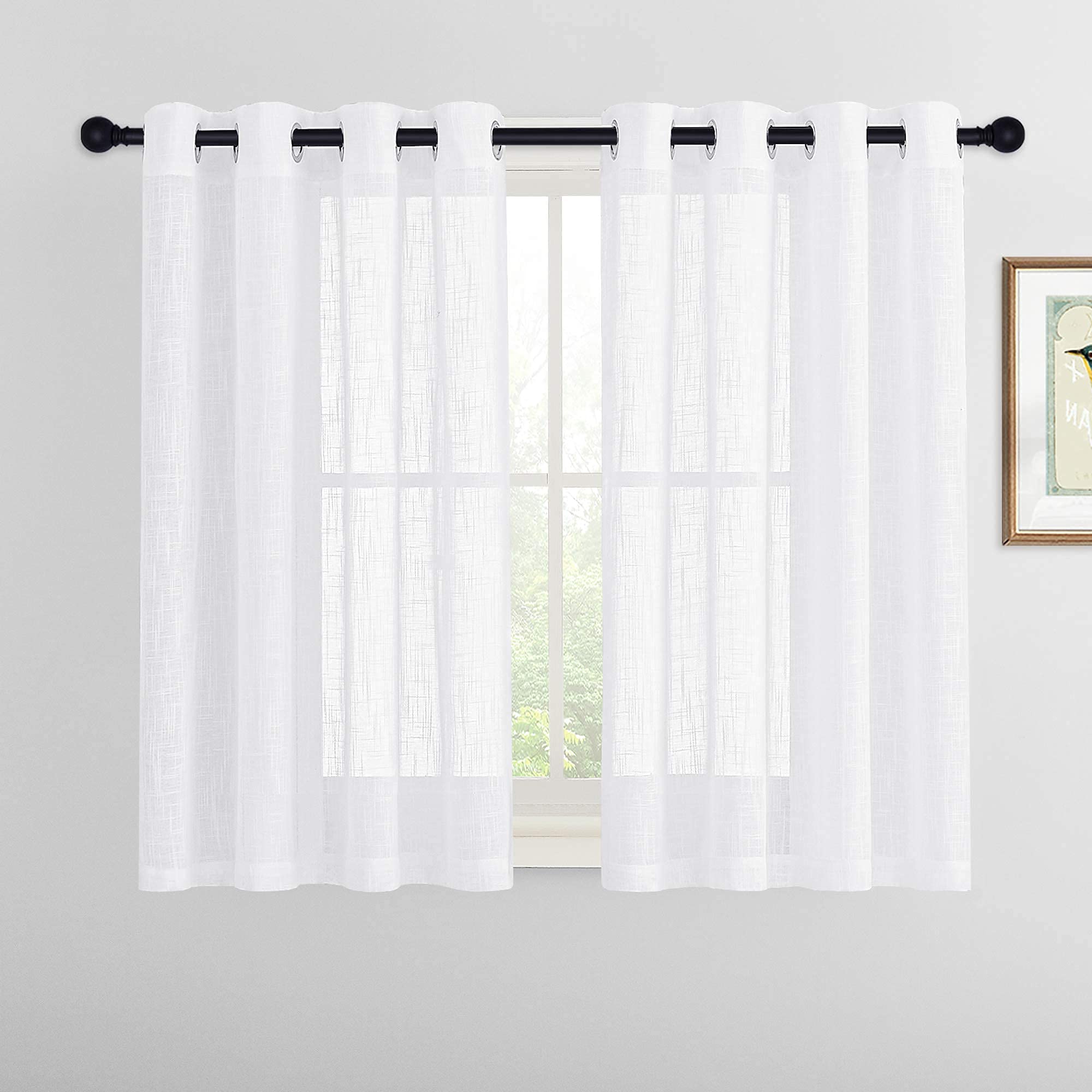 RYB HOME Short Sheer Curtains - Linen Textured Small Window Curtains Semi Sheer Drapes Privacy Breathable Drapery Filter Sunligh