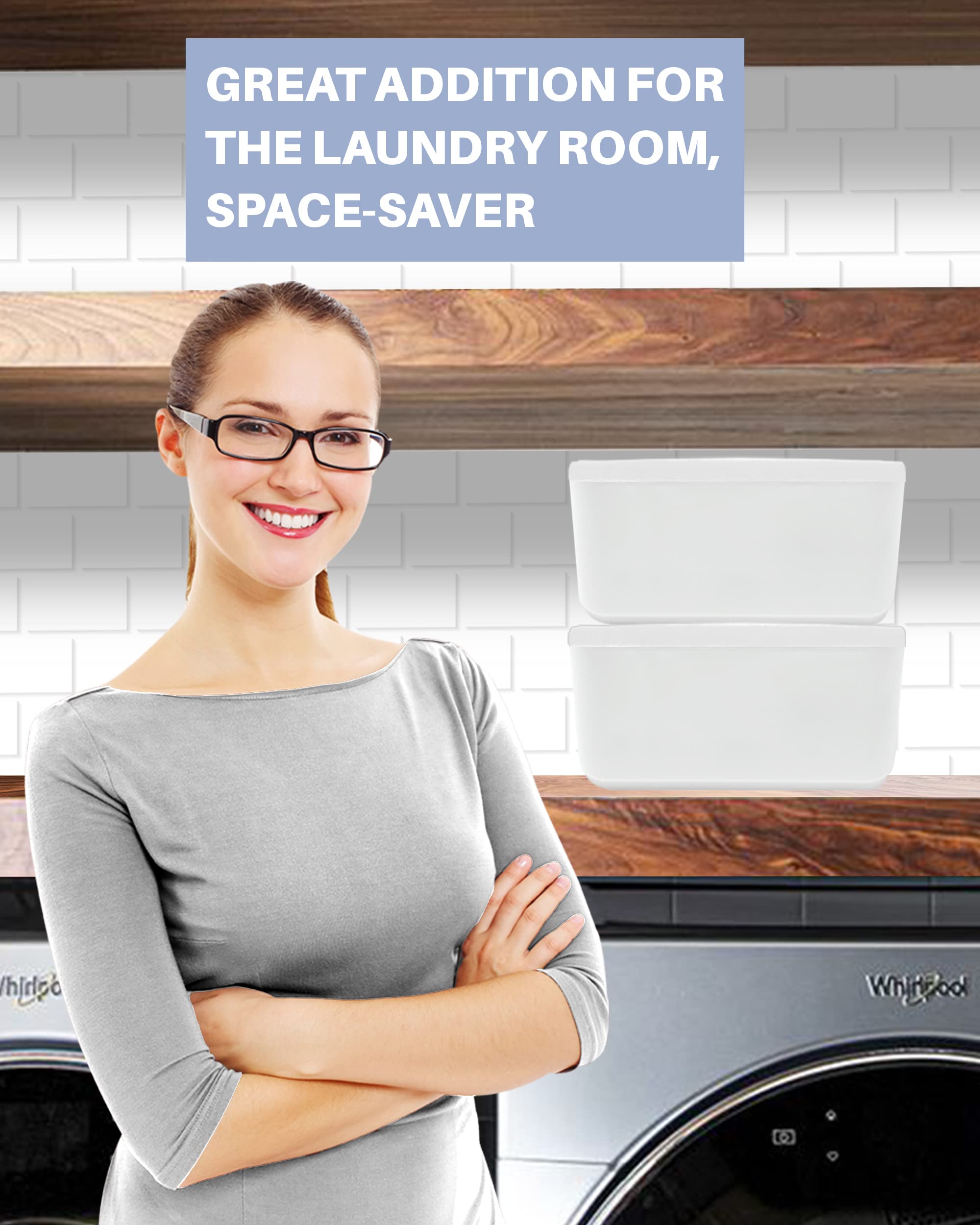 Skywin Large Laundry Pods Container With Slide Lid, 15 X 8.7 X 4.5 In, Holds 11 Pounds Or 120-150 Pods, Laundry Pod Holder, Dishwasher Pods Container (White)