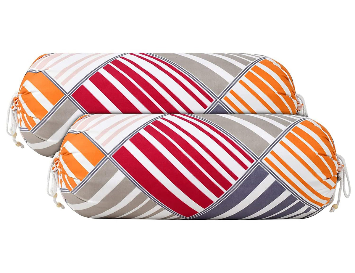 Kuber Industries Lining Print Bolster Cover With Drawstring|Round Bedside Long Pillow Cover|Dewan Pillow Cover Set 16 X 32 |Bols