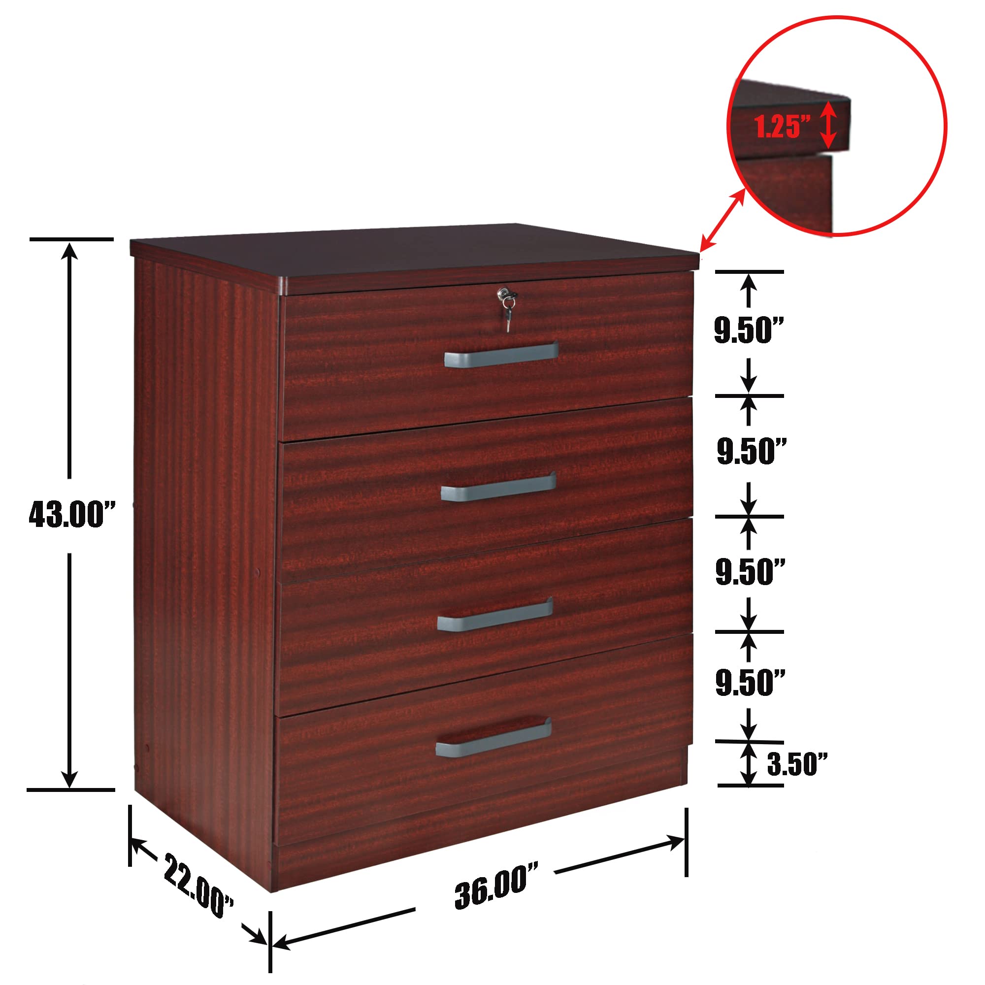 Better Home Products Carell Furniture Super Jumbo 4 Drawer Storage Chest Dresser in Mahogany