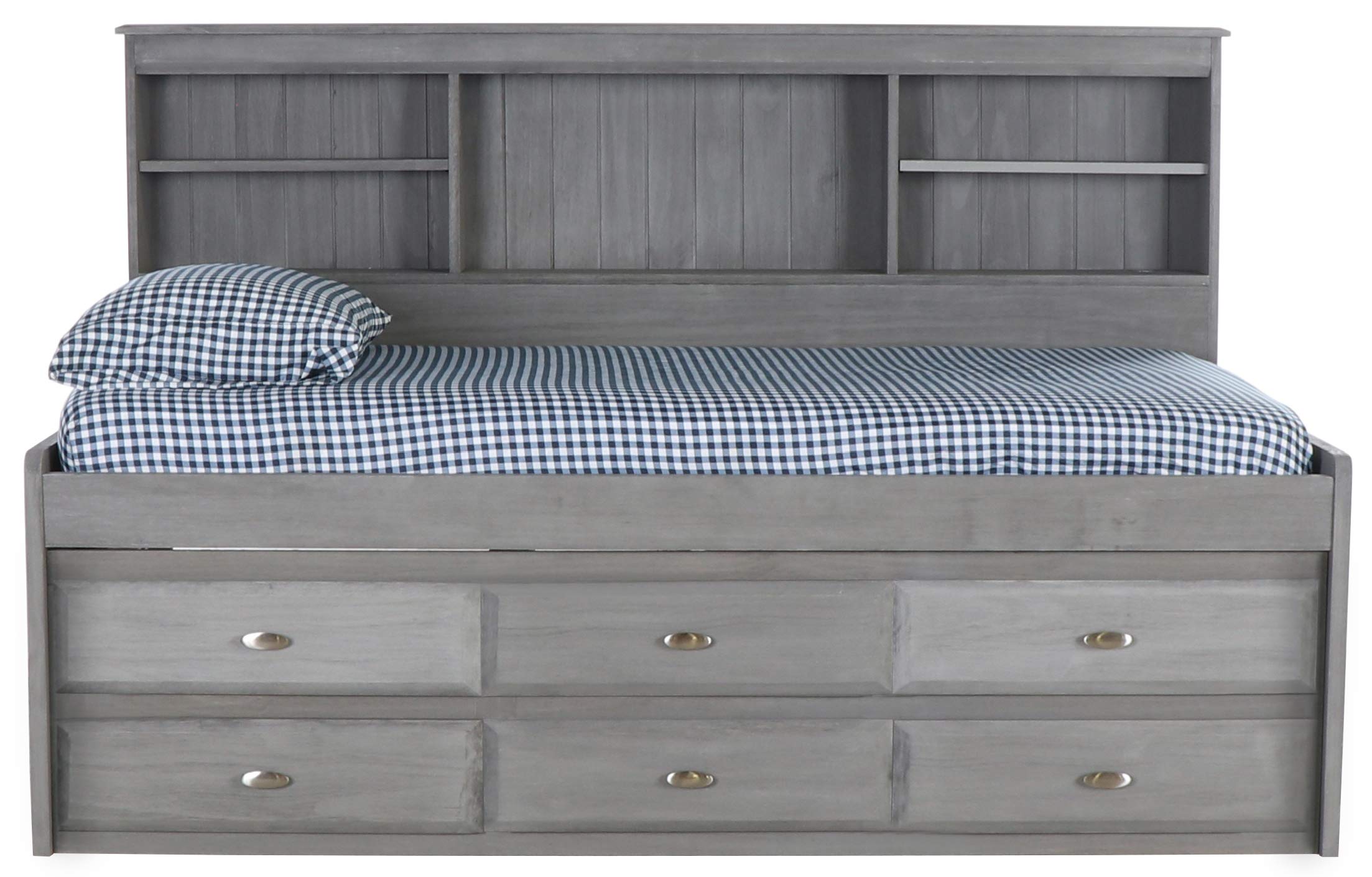 OS Home and Office Furniture 6-Drawer Pine Wood Twin Daybed in Charcoal Gray