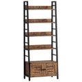 IRONCK Bookshelf with Louvered Doors, 4-tier Ladder Shelf with Cabinet Industrial Accent Furniture for Bedroom Living Room Home 