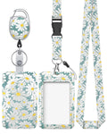 Uniclife Floral Sliding Badge Holder Daisy Flower Plastic Case With Retractable Badge Reel Carabiner Clip & Detachable Lanyard S