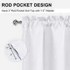 Dwcn White Valance Curtains For Living Room, Kitchen Valance Solid Short Topper, Rod Pocket Bathroom/Basement Curtain For Window