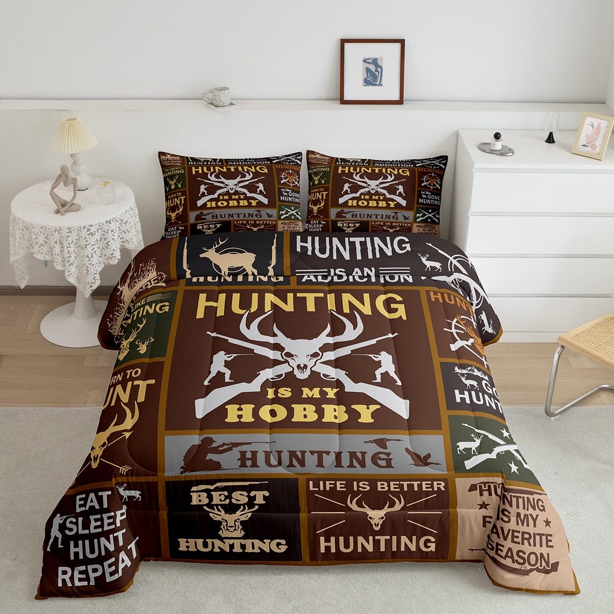 Feelyou Deer Hunting Comforter Twin Size For Kids Hunting Gifts Comforter Set Boys Girls Deer Antlers Comforter Farmhouse Duvet