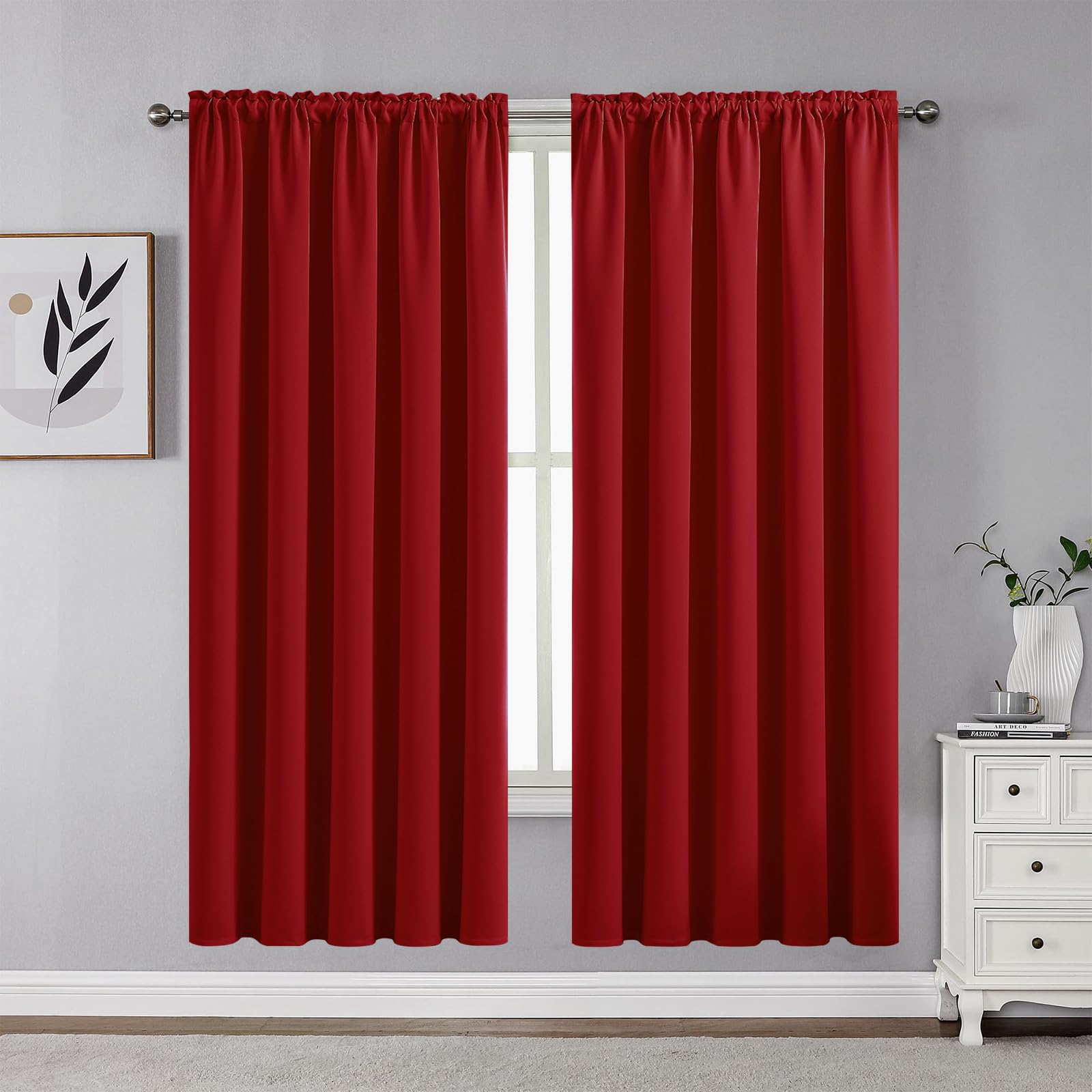 CUCRAF Red Blackout Curtains 63 inch Length 2 Panels Set, Rod Pocket Room Darkening Drapes for Bedroom Living Room, Insulated Th
