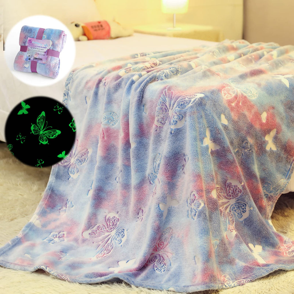 Anowpo Glow In The Dark Blanket Butterfly Gifts For Girls,Soft Blanket 3 4 5 6 7 8 9 10 Year Old Girl Gifts, Toddler Girls Toys