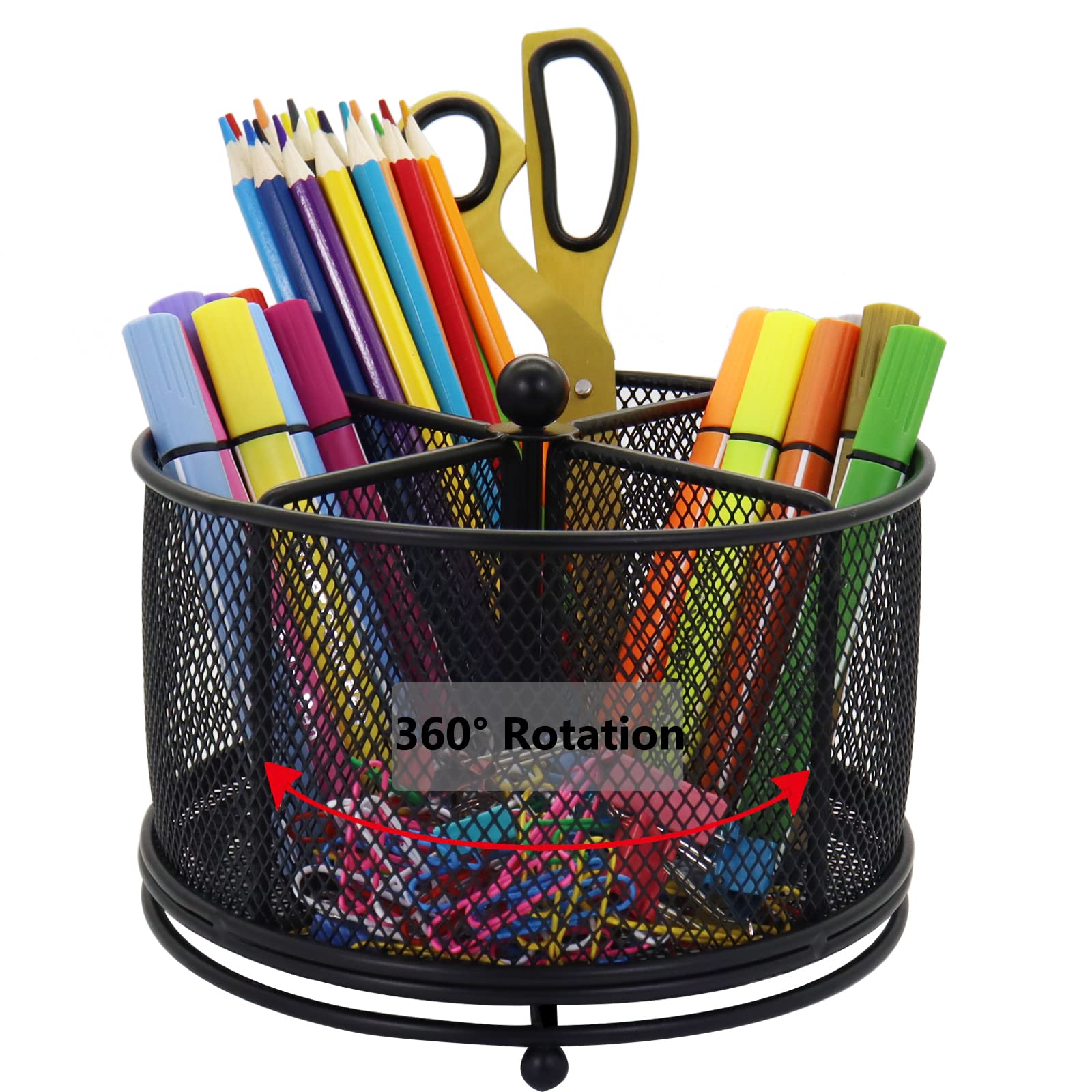 Flytreal Pen Holder For Desk, 360 Rotating Mesh Pencil Organizer Marker Storage Caddy, Black Large Capacity Desktop Stationery O