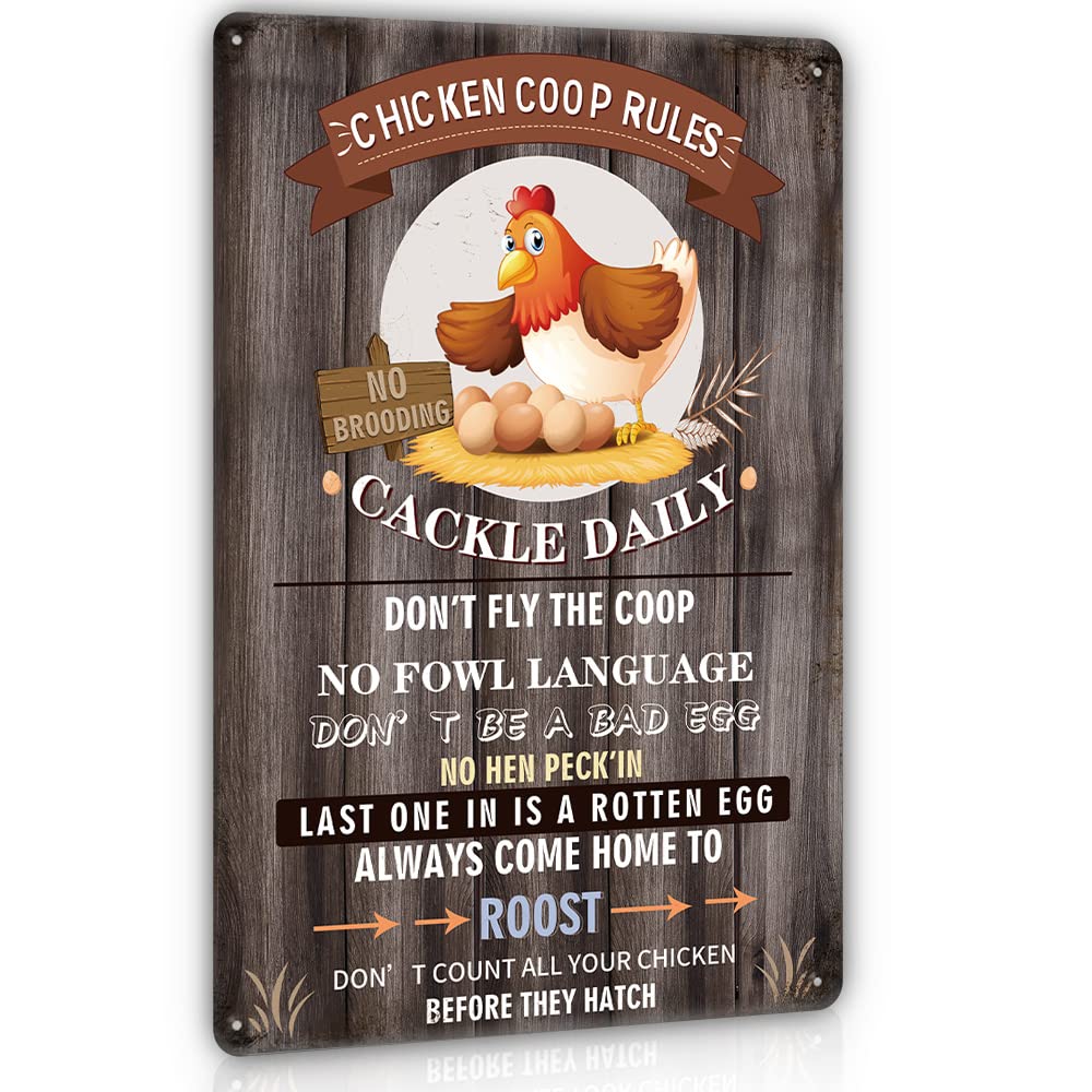 Funny Chicken Coop Rules Sign, Retro Vintage Rustic Notice Plaque Chicken Signs, Chicken Coop Decor Sign For Funny Outdoor Farmh