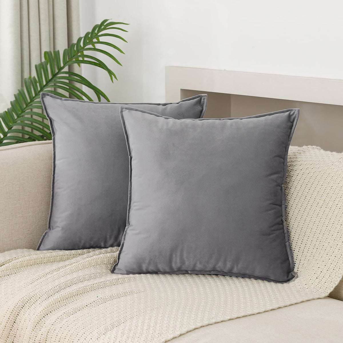 Jiahannha Velvet Grey Throw Pillow Covers Pack Of 2 Decorative Soft For Couch Sofa Bedroom Livingroom Car 20  20 Inches