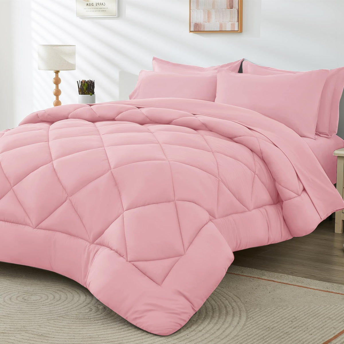 Hevumyi 7 Pieces Full Comforter Set, All Season Reversible Bed In A Bag Full, Ultra Soft Full Bedding Set With Grey Comforter, F