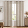 MIULEE Faux Linen Curtains 84 Inch Length 2 Panels Natural Khaki Semi Sheer Curtain with Back Tab Rod Pocket, Light Filtering Wi