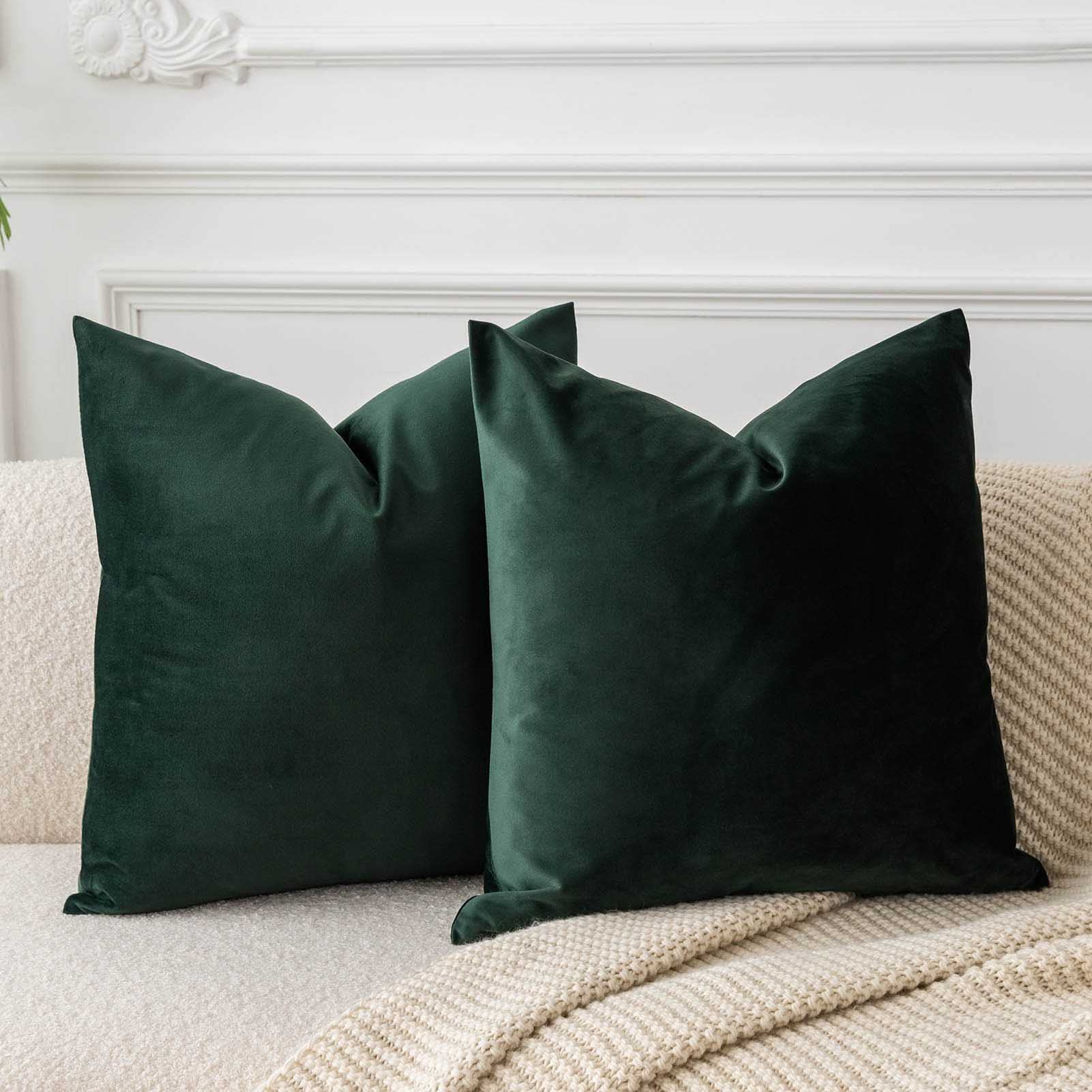 Juspurbet Christmas Army Green Velvet Throw Pillow Covers 16X16 Inch Set Of 2 For Living Room Couch Sofa Bedroom Decorative Squa