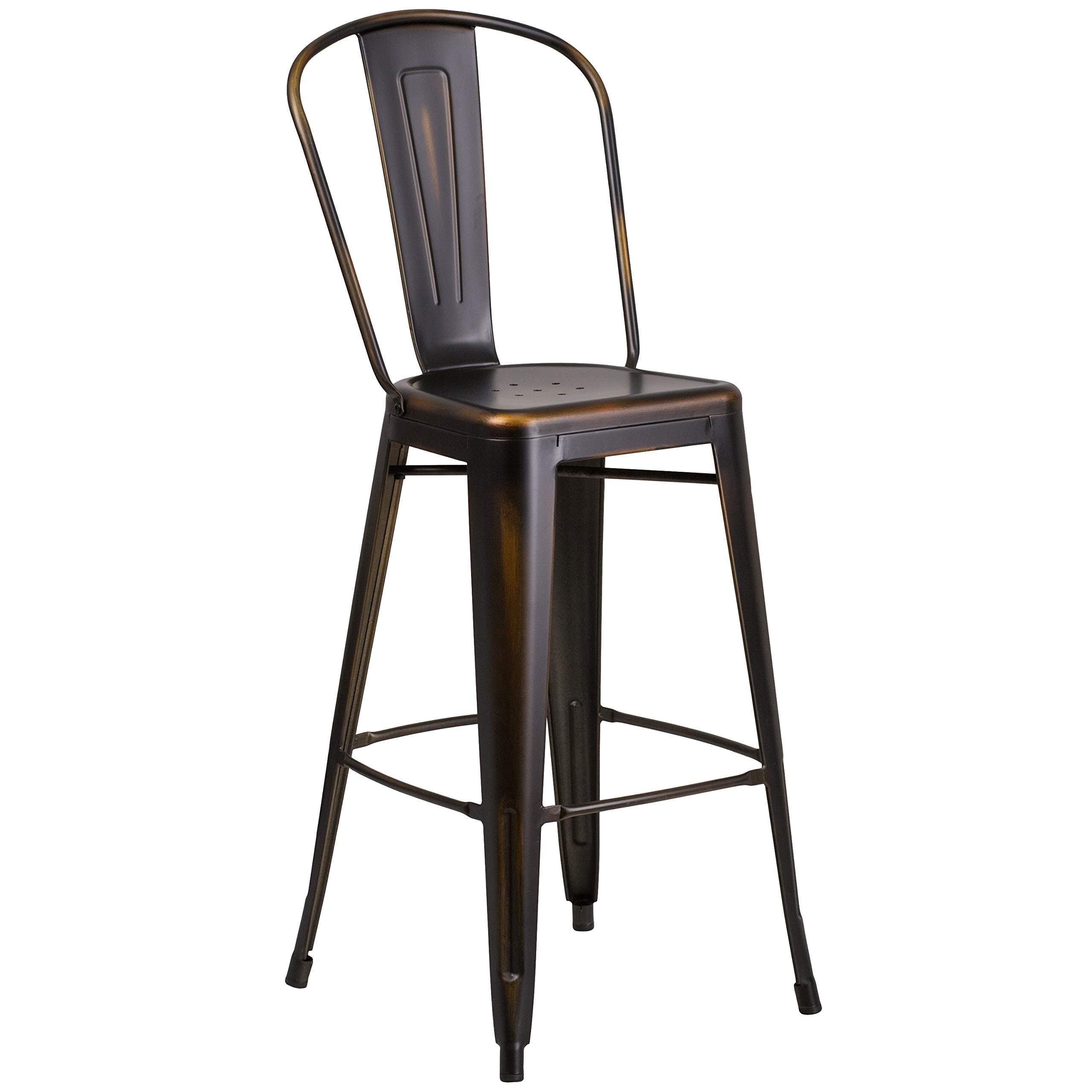 Flash Furniture Commercial Grade 30' High Distressed Copper Metal Indoor-Outdoor Barstool With Back