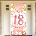 DPKOW Rose Gold 18th Birthday Party Decoration for Girl, Rose Gold 18th Birthday Banner for Backdrop Door Decoration,18th Birthd