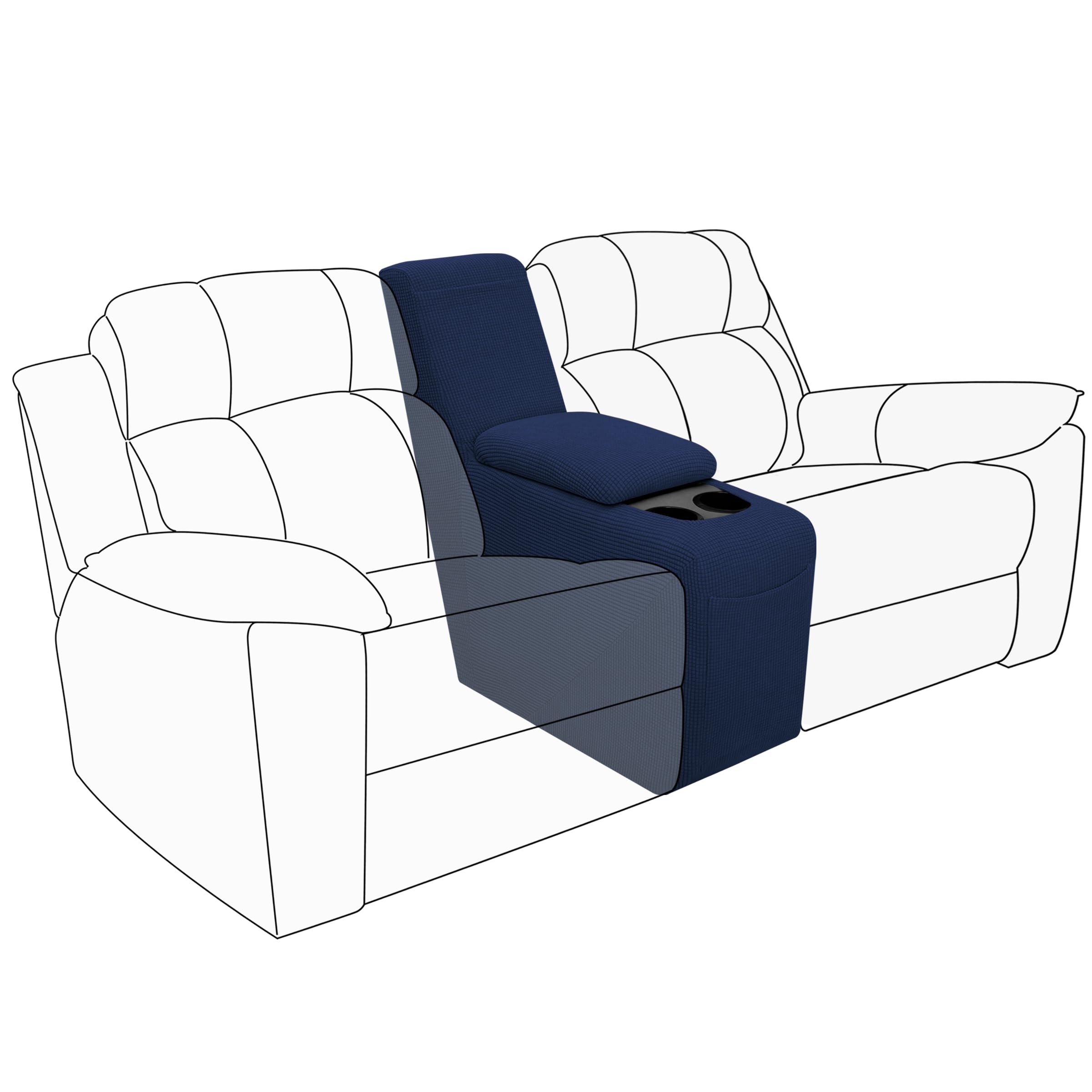Easy-Going 2-Piece Recliner Console Cover For Reclining Loveseat Covers Stretch Jacquard Middle Console Cover For Recliner Couch And Sofa Navy