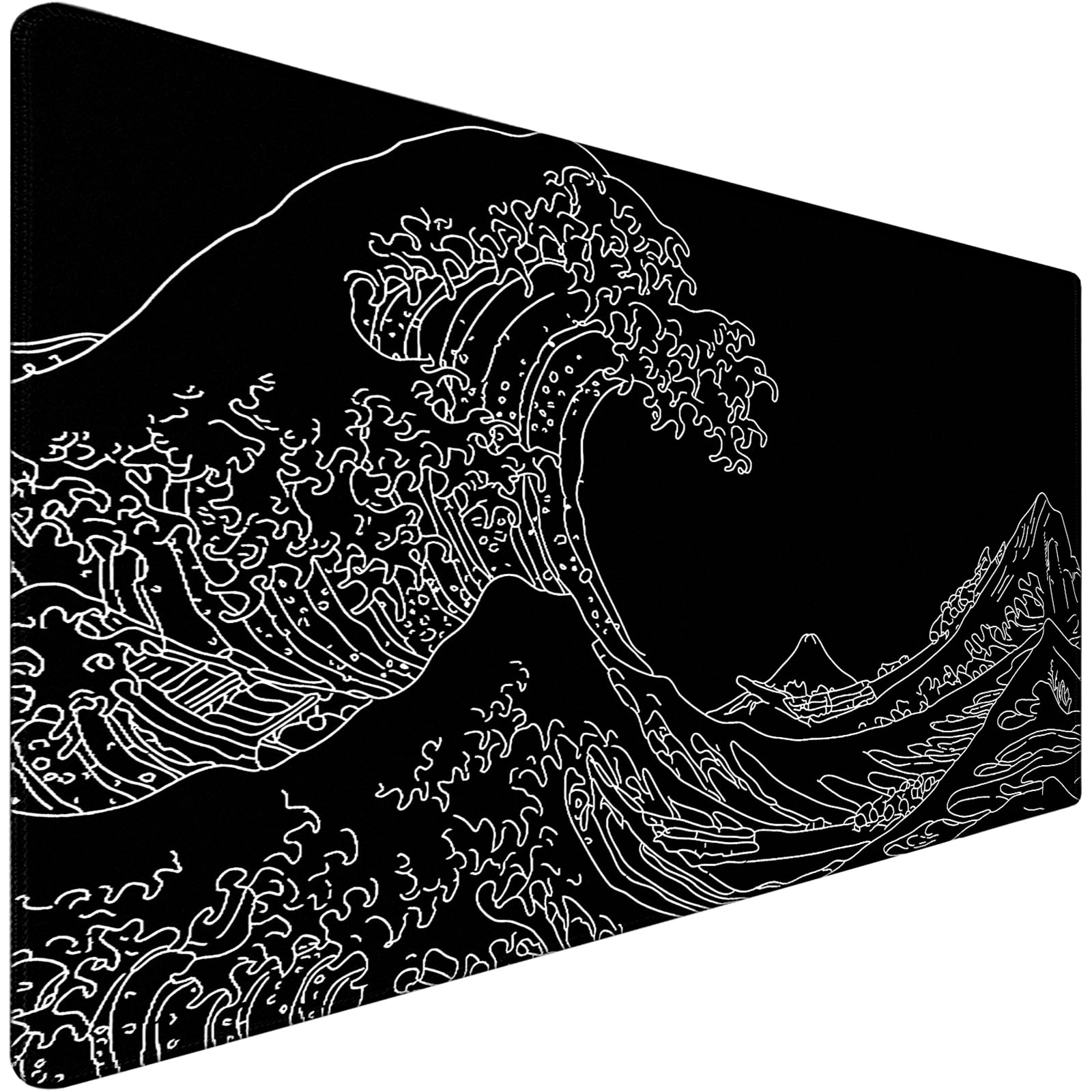 Japanese Sea Wave Mouse Pad For Gaming, Large Mouse Pad Extended (31.5X 15.75 Inch) Non-Slip Rubber Base & Stitched Edge For Com