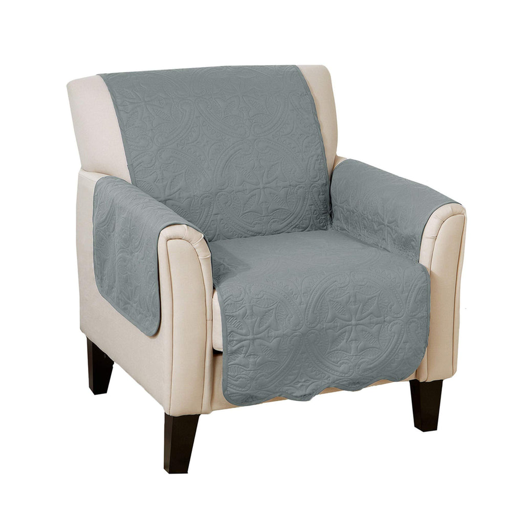 Medallion Stitched Solid Furniture Protector Stain Resistant Durable Furniture Protector Elenor Collection (Chair, Mirage Gray/Flax)