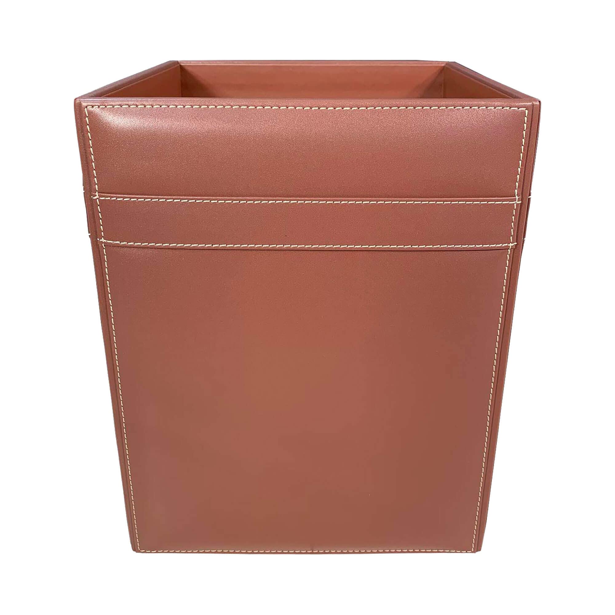 Dacasso Rustic Brown Leather Square Waste Basket