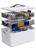 Medicine Organizer Box, 3Tier Medicine Storage Box with Clear Trays and Carry Handle, Empty First Aid Kit Organizer for Pills, 