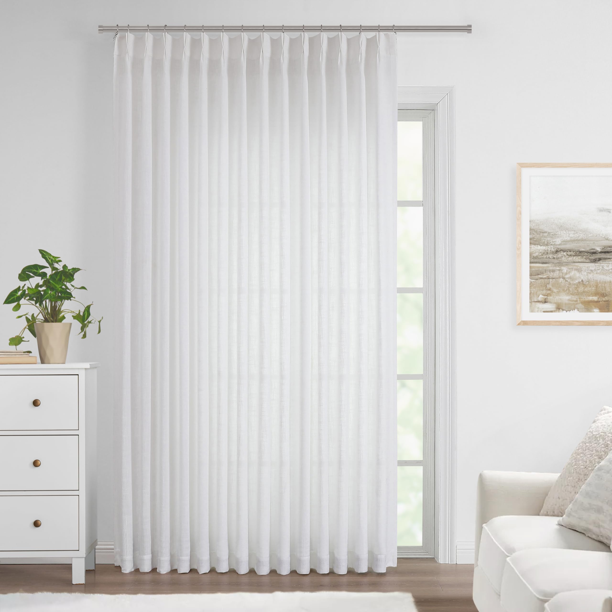 Vision Home White Pinch Pleated Semi Sheer Curtains Textured Light Filtering Window Curtains 95 Inch For Living Room Bedroom Pat