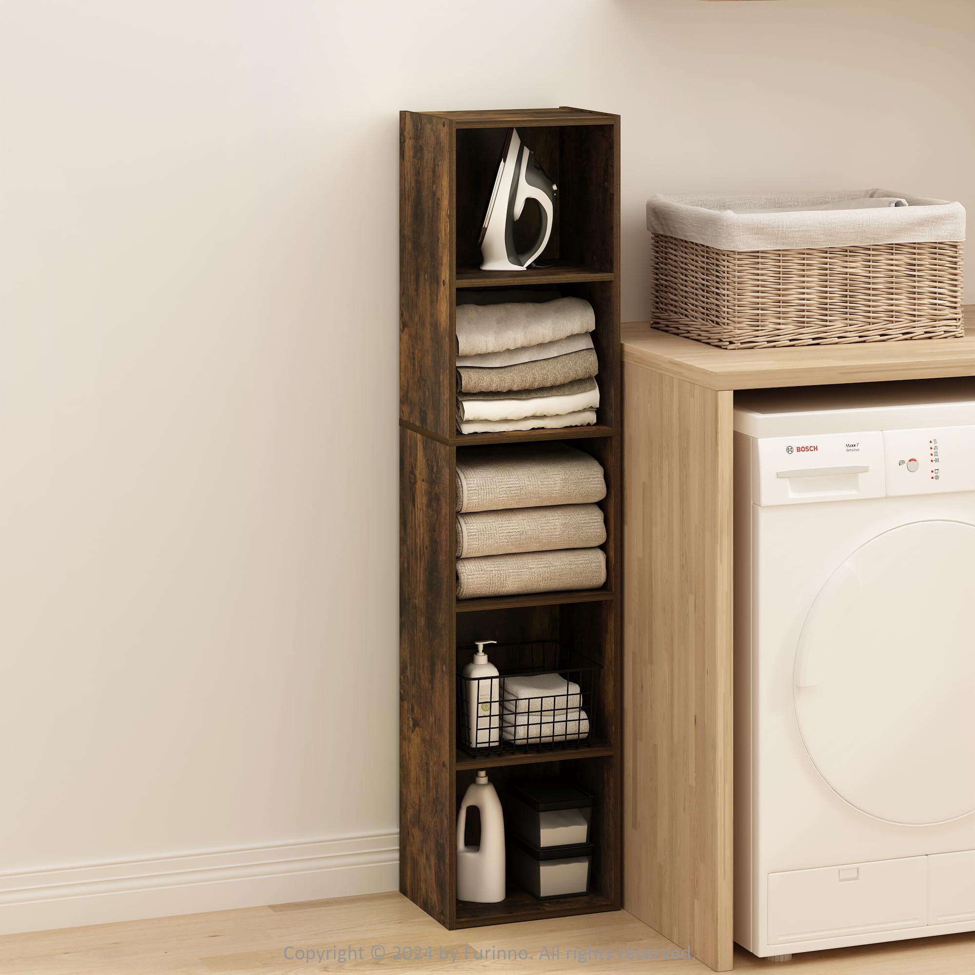 Furinno Pasir 5-Tier Open Shelf Bookcase, Amber Pine