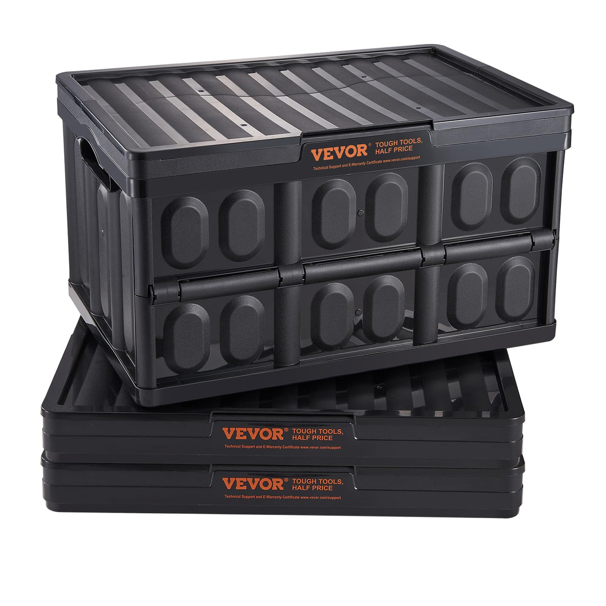 VEVOR 45L Collapsible Storage Bins with Lids 3 Packs, Stackable Utility Crates with Handles, Large Folding Containers for Organi