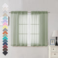 Ovzme 2 Panels Window Sage Green Sheer Curtains 42' X 45' Inches For Small Windows, Soft Touching Top Dual Rod Pocket Drapes F