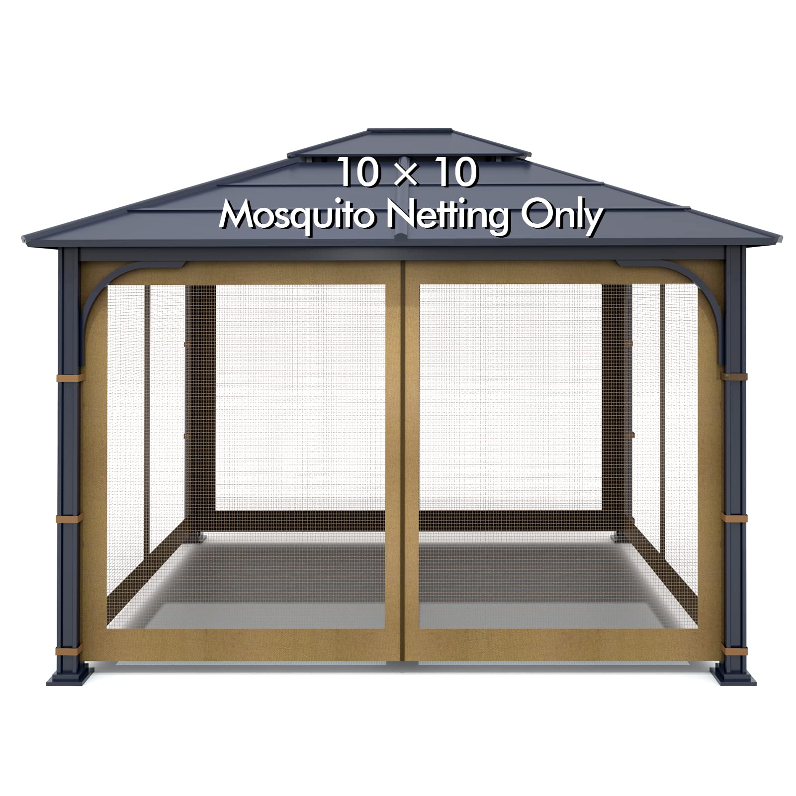 Wonwon Gazebo Universal Replacement Mosquito Netting Outdoor Gazebo Canopy 4-Panel Screen Walls With Zipper For 10' X 10' Gazebo