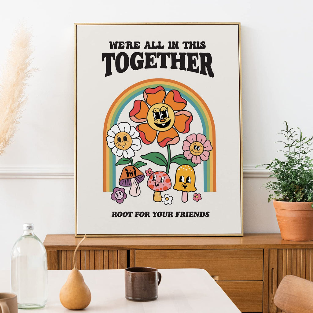 Retro Flower Poster, Groovy Hippie Wall Art, Retro 60S 70S Poster, Positive Quote Wall Art, Cute Room Decor, Cool Wall Decor
