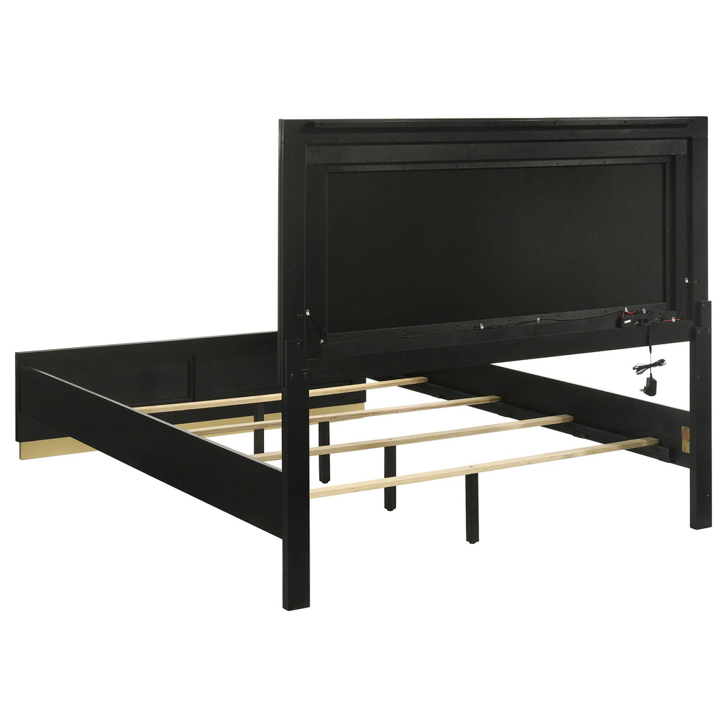 Coaster Home Furnishings Caraway Contemporary Fabric Upholstered Queen Size LED Panel Bed Frame 55-inch Headboard Black 224781Q