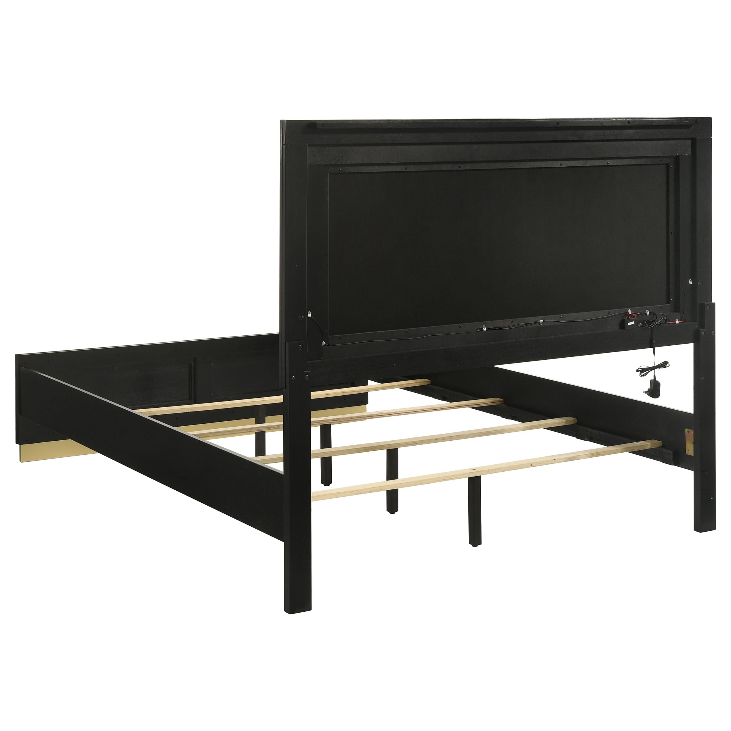Coaster Home Furnishings Caraway Contemporary Fabric Upholstered Queen Size LED Panel Bed Frame 55-inch Headboard Black 224781Q