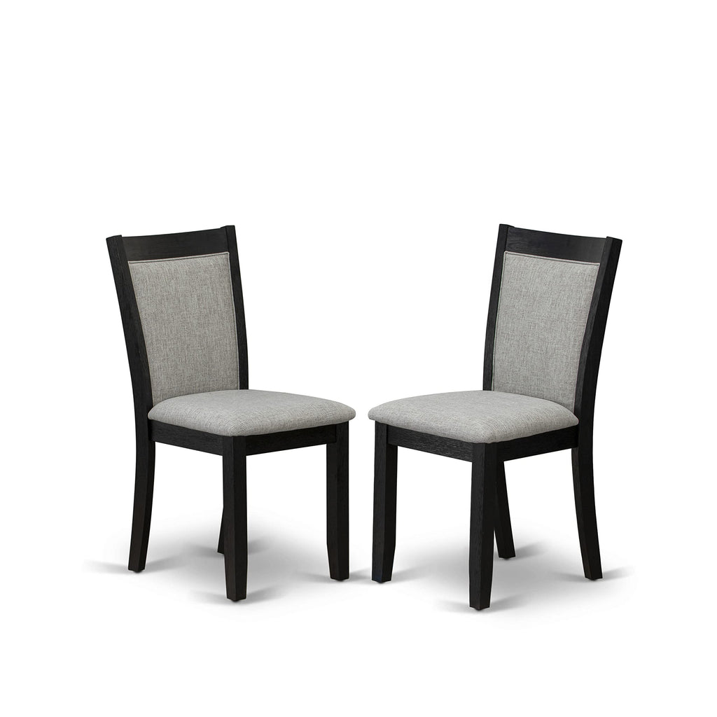 East West Furniture AMMZ3-AB6-06 3 Piece Modern Dining Table Set Contains a Round Kitchen Table with Pedestal and 2 Shitake Linen Fabric Upholstered Chairs, 36x36 Inch, Wirebrushed Black