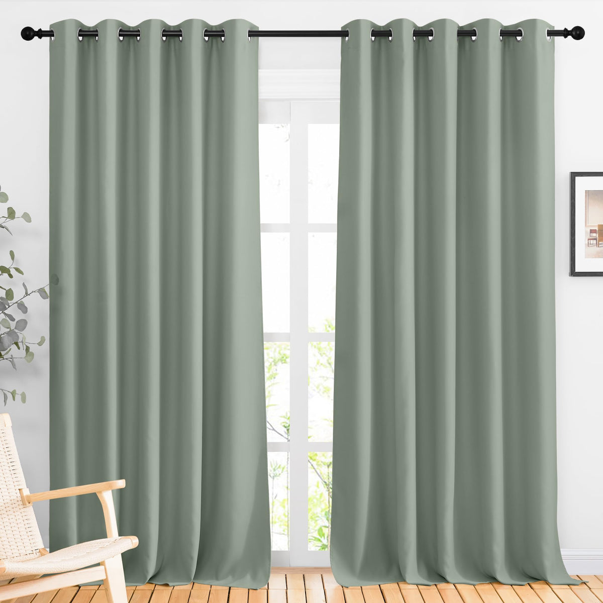 Nicetown Sage Green 102 Inch Curtains, Grommet Thermal Insulated Window Treatments Room Darkening Drape Room Divider For Living