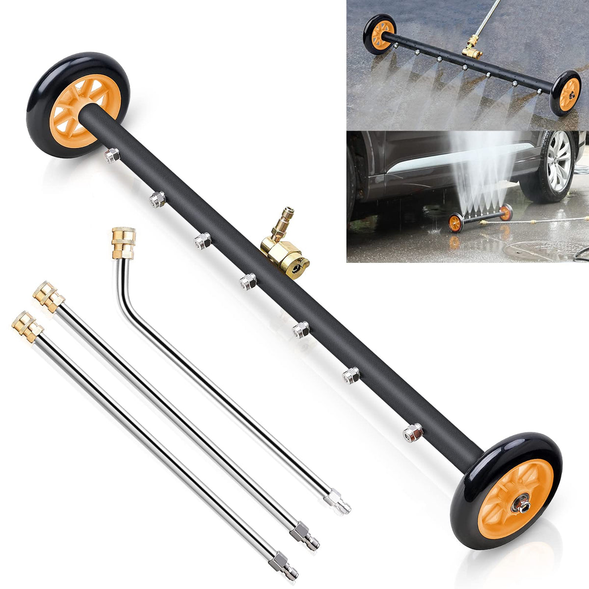 Pressure Washer Undercarriage Cleaner, Upgrade Extended 24 Inch Power Washer Surface Cleaner Attachments With 7 Nozzles, Underca