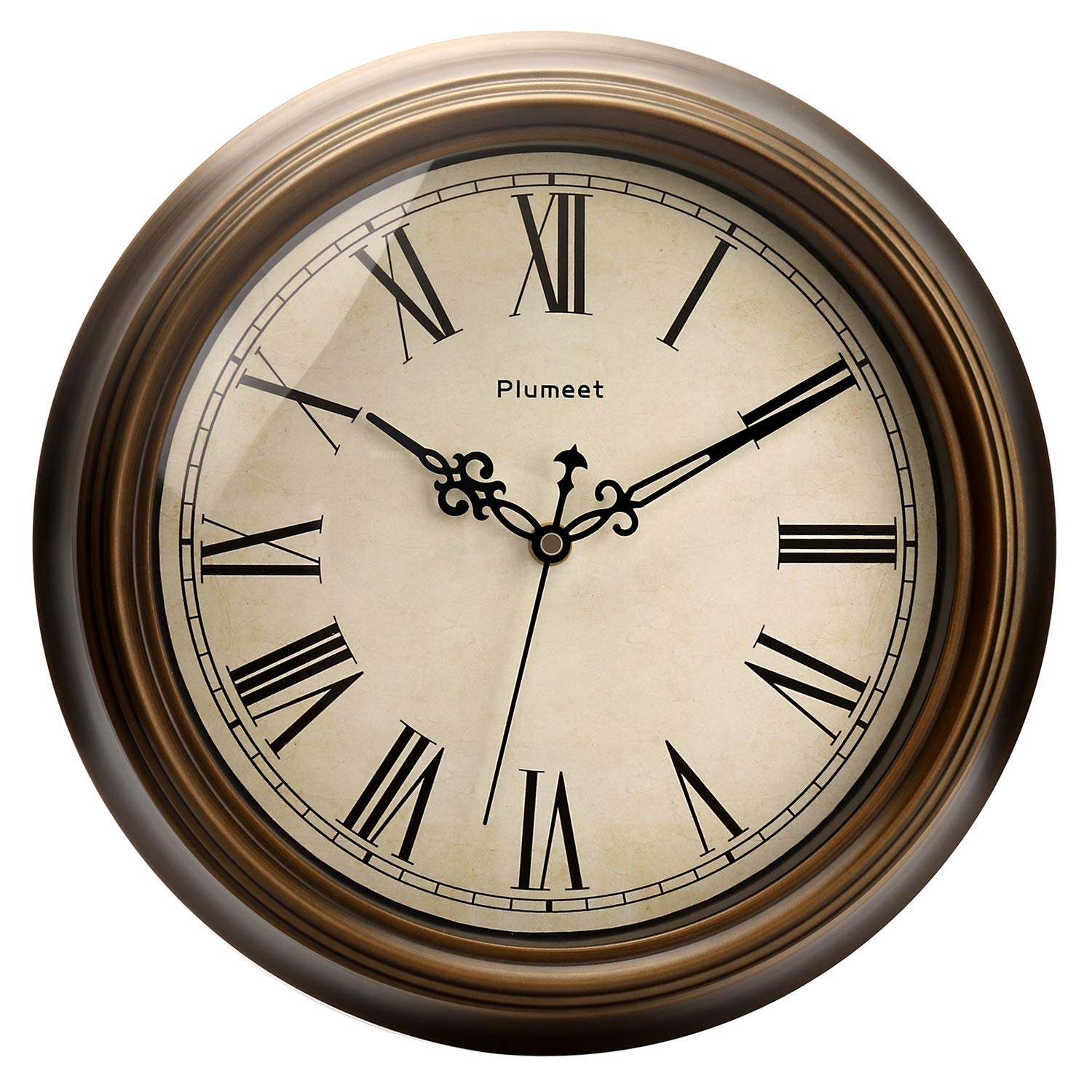 Plumeet Large Retro Wall Clock, 13 Non Ticking Classic Silent Metal Clocks Decorative Kitchen Living Room Bedroom, Roman Numer
