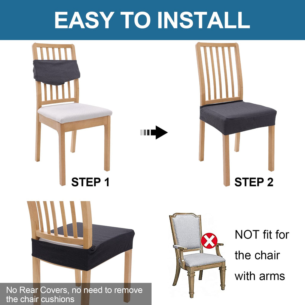 Smiry Waterproof Seat Covers For Dining Room Chairs Set Of 2, Stretch Jacquard Removable Washable Chair Seat Slipcovers Protector, No Rear Covers, Dark Grey