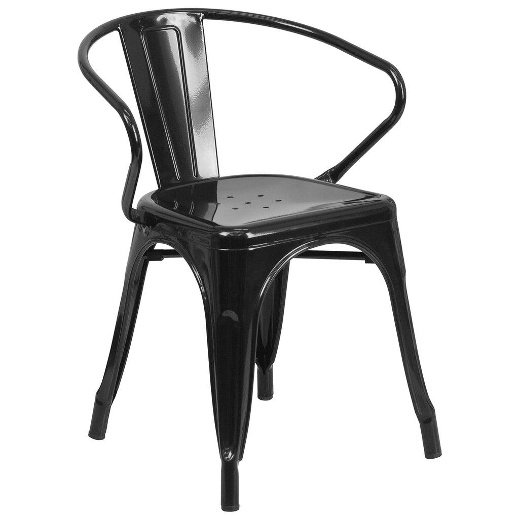 Flash Furniture Conrad Commercial Grade 30" Round Black Metal Indoor-Outdoor Table Set with 2 Arm Chairs