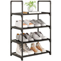 Yegazte Upgrade Stackable Small Shoe Rack, 4-Tier Shoe Shelf Storage Organizer with Handle for Entryway, Hallway and Closet (Bla