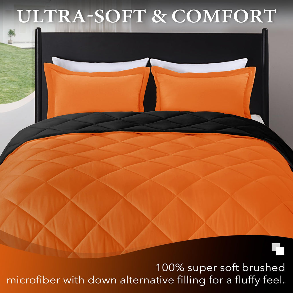 Downluxe Full Size Comforter Set - Orange And Black Full Comforter - Soft Bedding Sets For All Seasons -3 Pieces Comforter Set Full With 2 Reversible Pillow Shams