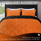 Downluxe Full Size Comforter Set - Orange And Black Full Comforter - Soft Bedding Sets For All Seasons -3 Pieces Comforter Set Full With 2 Reversible Pillow Shams