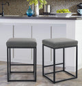Maison Arts Counter Height 24' Bar Stools Set Of 2 For Kitchen Counter Backless Modern Barstools Industrial Upholstered Faux Leather Stools Farmhouse Island Chairs, (24 Inch, Grey)