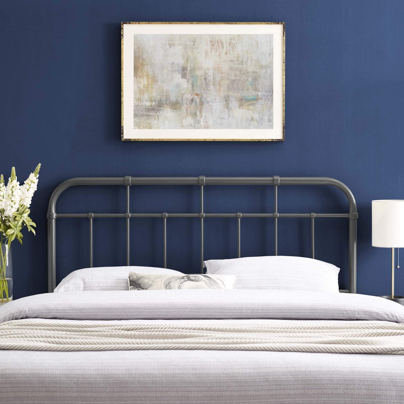 Modway Alessia Modern Farmhouse Metal Headboard, King, Gray