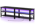 Clikuutory Modern Black 71 inch Metal TV Stand with LED Lights and Power Outlets for 50 60 65 70 75 80 Inch TVs, 3 Tier Televisi