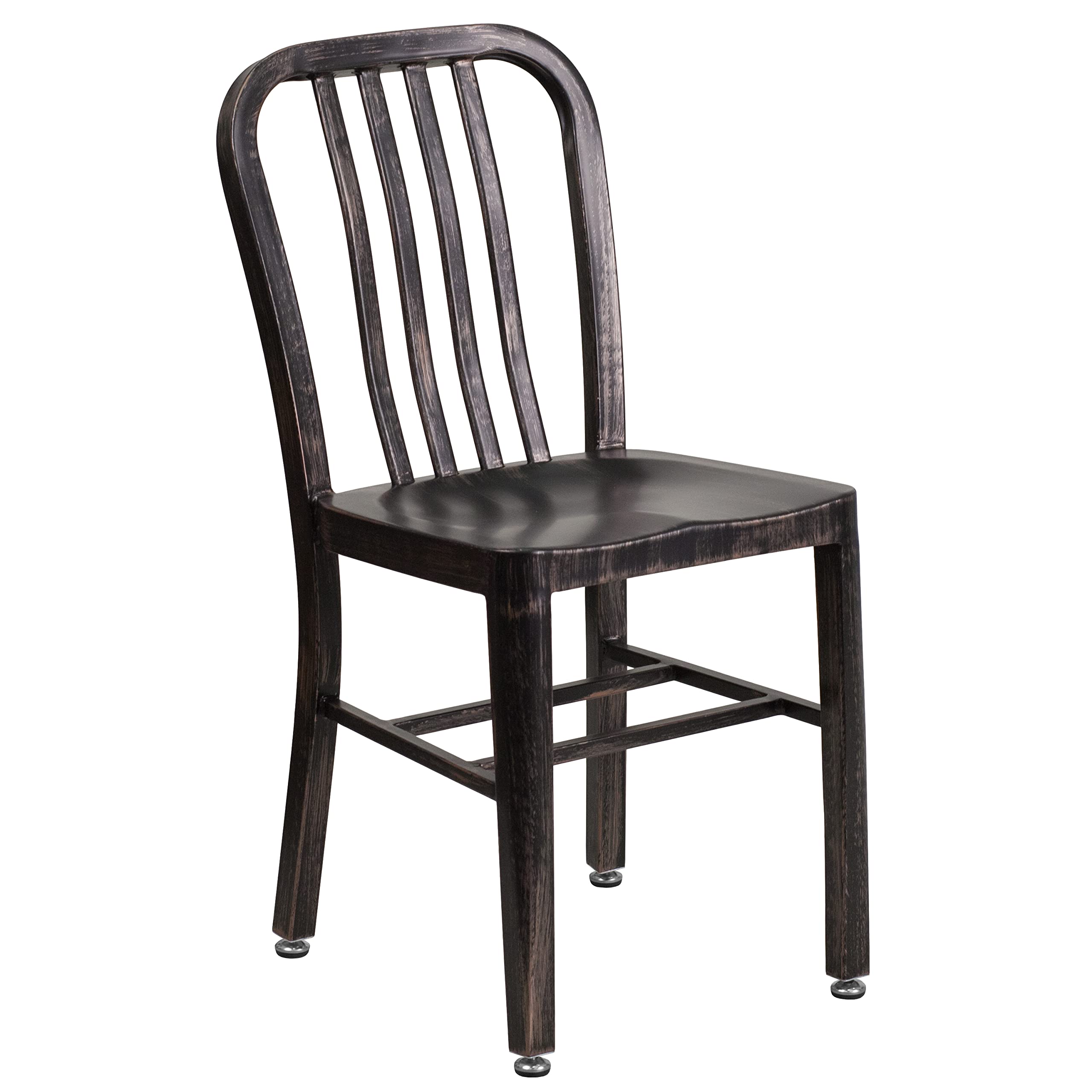 Flash Furniture Commercial Grade 30" Round Black-Antique Gold Metal Indoor-Outdoor Table Set with 4 Vertical Slat Back Chairs
