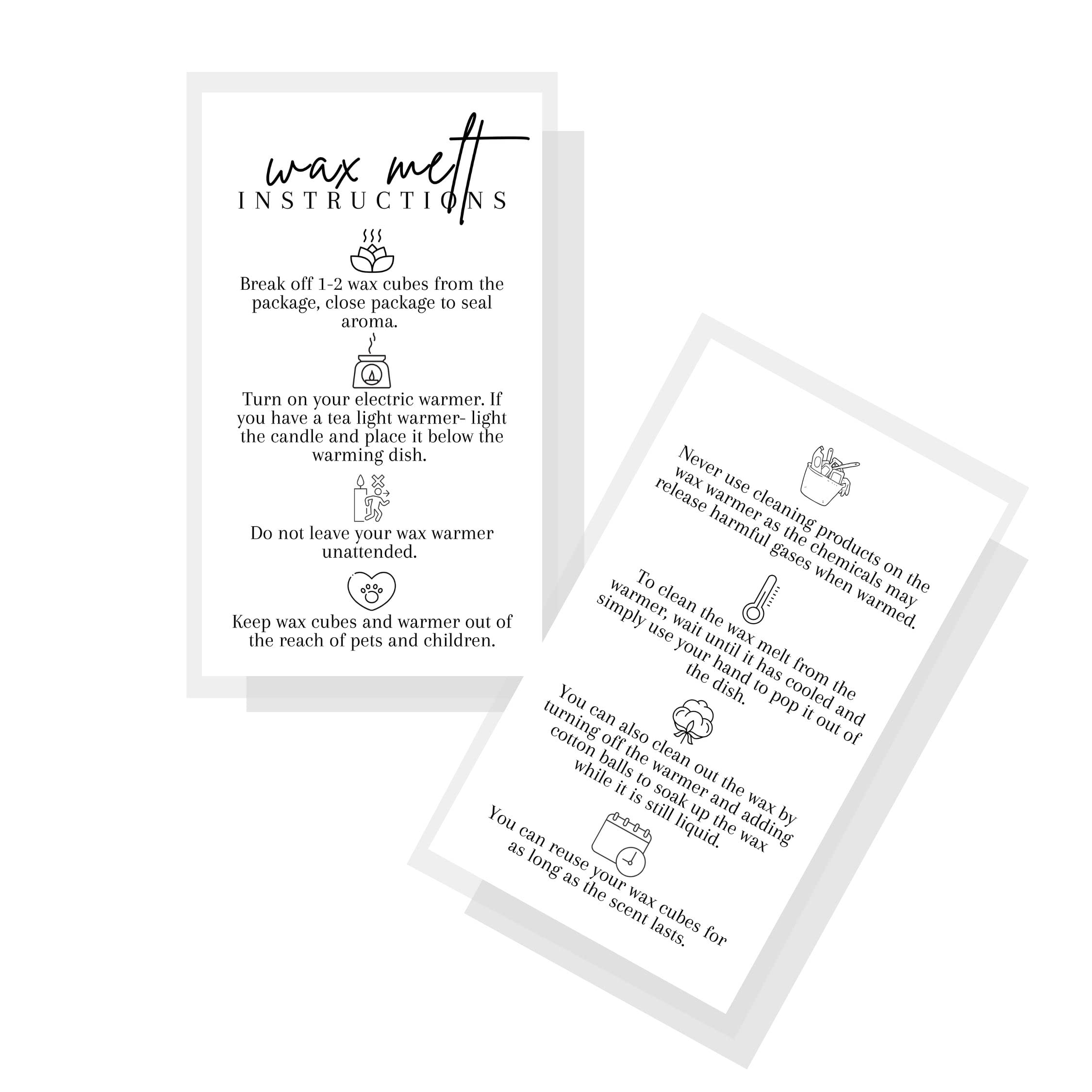 Wax Melt Instruction Cards | 50 Pack | 2X3.5    In Business Card | Wax Melt Supplies | Wax Melt Consultant Supplies | For Use Wi