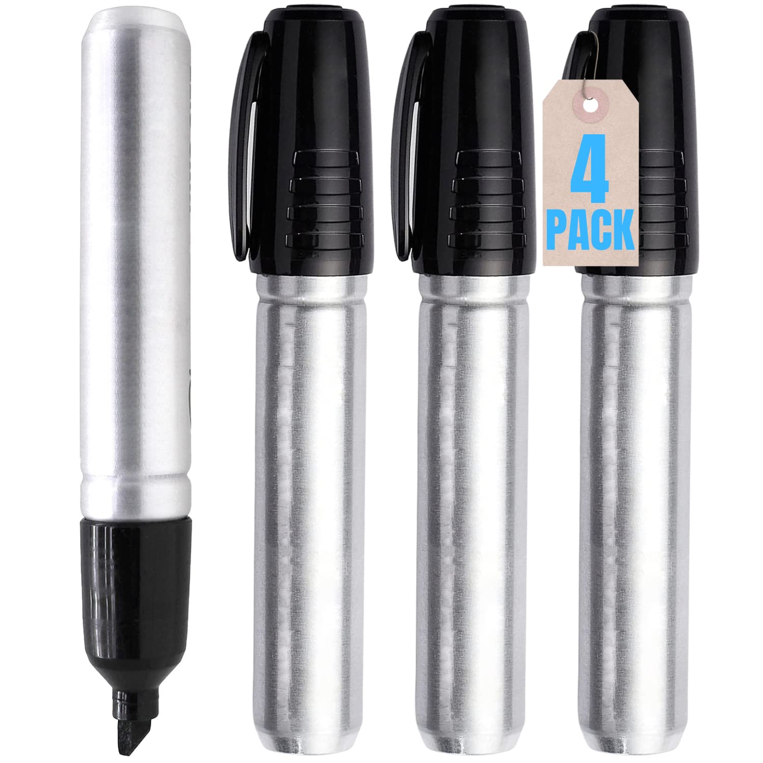 1Intheoffice Jumbo Permanent Marker, Broad Chisel Tip Markers, Thick Permanent Marker, Black, (4 Pack)